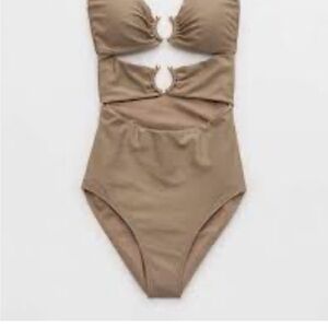 Aerie Tan Cutout One-Piece Swimsuit